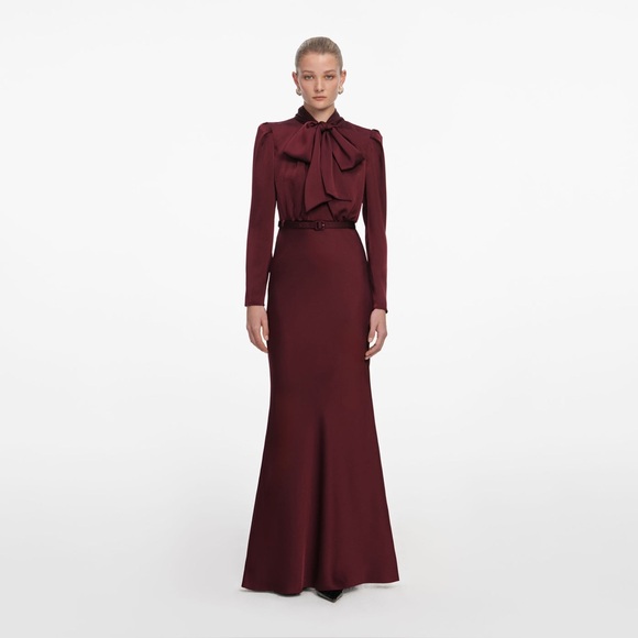 Self-Portrait Dresses & Skirts - Self portrait BURGUNDY TIE NECK SATIN MAXI DRESS $ 780 NWT